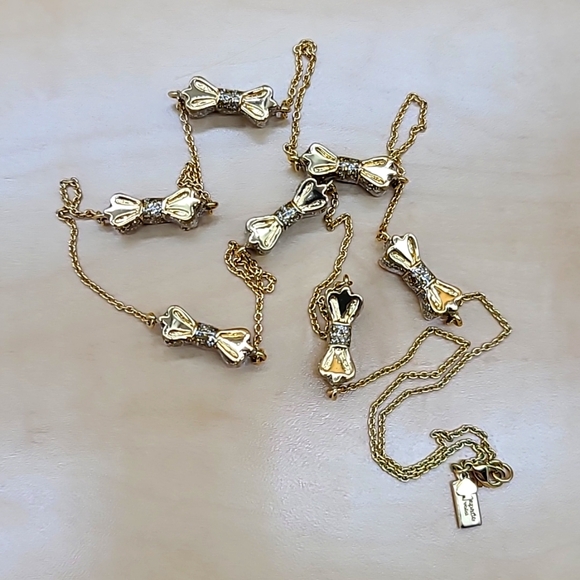 $158 Kate Spade "TAKE A BOW" Gold Stations XL Necklace w Cubic Zirconia Bows! - Picture 10 of 14
